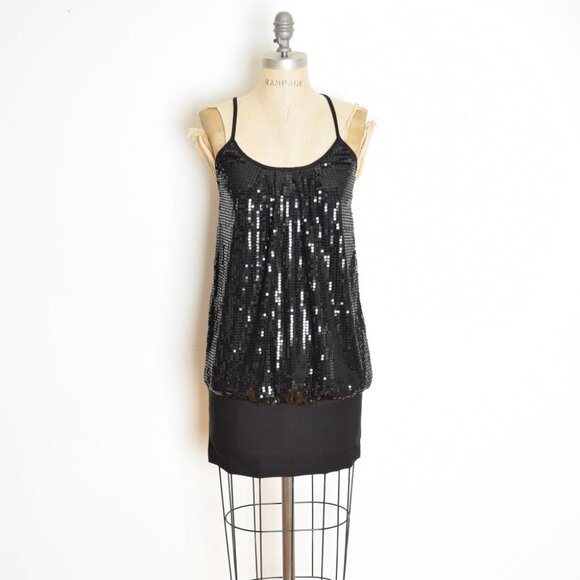 vintage Y2K dress Wet Seal black sequin bloused drop waist mini party prom XS - Picture 1 of 9